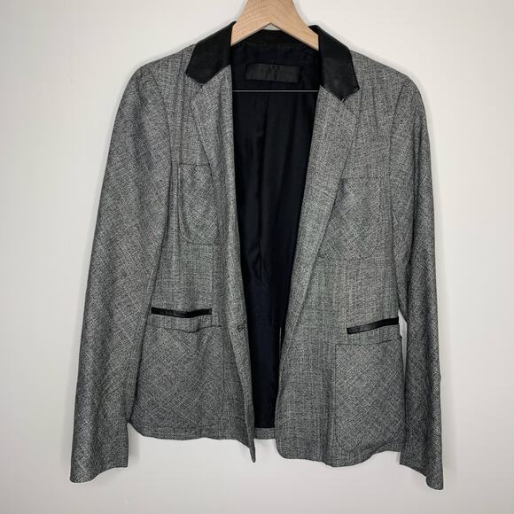 Jenni Kayne Dark Gray Blazer Lamb Leather Button Closure Womens Medium - Picture 1 of 13